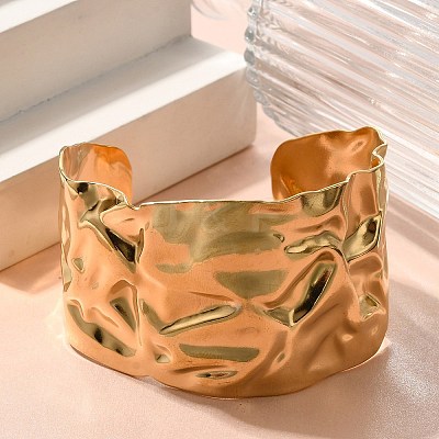 Textured 304 Stainless Steel Cuff Bangles for Women STAS-Z108-09G-02-1