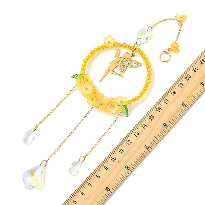 Glass & Acrylic Suncatcher with Brass Cable Chains & 201 Stainless Steel Pendants HJEW-JM04987-01-1