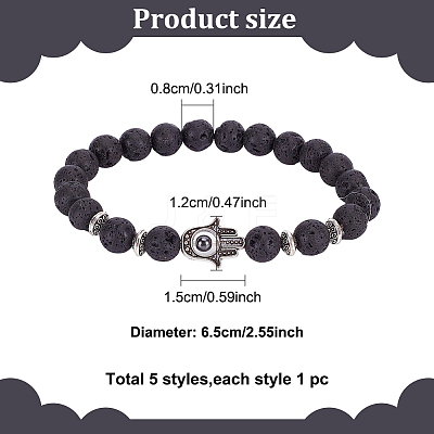 5Pcs 5 Style Natural & Synthetic Mixed Gemstone Round & Hamsa Hand Beaded Stretch Bracelets Set for Women BJEW-AN0001-33-1