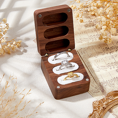 1Pc 3-Slot Walnut Wood Jewelry Gift Box with Magnetic Cover CON-DC0001-15A-1