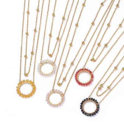 Ring Electroplate Glass Beads Necklaces Sets NJEW-JN02626-1