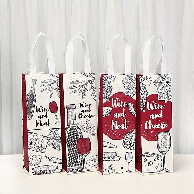 Non-Woven Reusable Folding Wine Bottle Gift Bags with Handle ABAG-C012-02-1