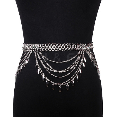 Alloy Curb Chain Leaf Charm Tassel Multi-Layered Waist Belly Chains FS-WGB4872-02-1