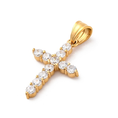 304 Stainless Steel Cubic Zirconia Pendants STAS-C102-01C-G-1