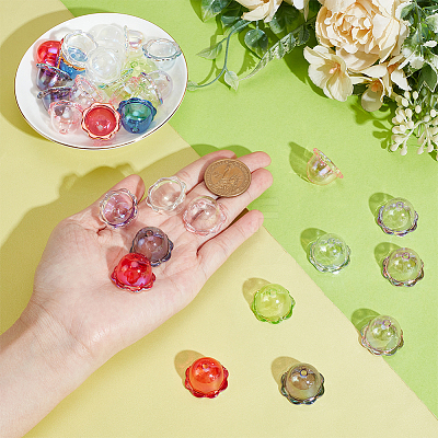 55Pcs 11 Colors Transparent Acrylic Bead Caps MACR-PH0002-05-1
