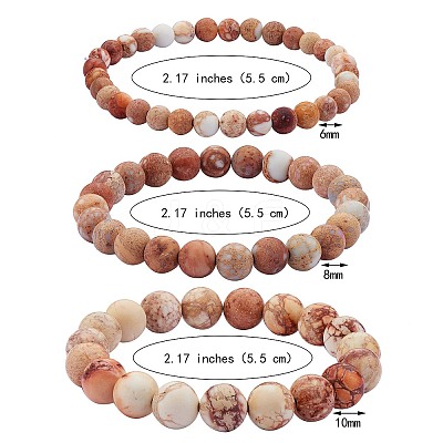 3Pcs 3 Size Natural Imperial Jasper Round Beaded Stretch Bracelets Set BJEW-SW00064-29-1