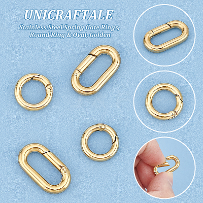 4Pcs 2 Styles Ion Plating(IP) 304 Stainless Steel Spring Gate Rings STAS-UN0050-05-1
