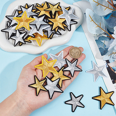 42Pcs 6 Styles Star Computerized Embroidery Cloth Iron on/Sew on Patches FIND-CP0002-14-1