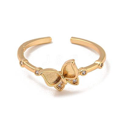 Brass with Cubic Zirconia Open Cuff Rings RJEW-B052-05G-02-1