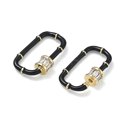 Oval Brass Micro Pave Clear Cubic Zirconia Locking Carabiner KK-H256-01G-01-1