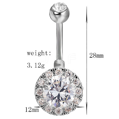 316L Surgical Stainless Steel Cubic Zirconia Flat Round Curved Barbell Belly Rings WGB2BE5-04-1