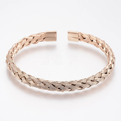 304 Stainless Steel Cuff Bangles Torque Bangles BJEW-H570-27RG-1