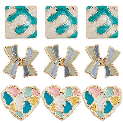 12pcs 3 Style Bowknot/Heart/Square 1-Hole Alloy Enamel Shank Buttons BUTT-GF0003-81-1
