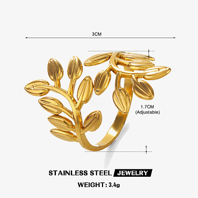Fashionable 201 Stainless Steel leaf ring for female personality hip-hop exaggerated leaf ring opening adjustment CE3529-2-1