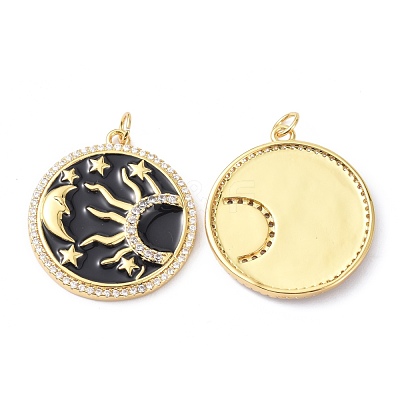 Brass Clear Cubic Zirconia Enamel Pendants ZIRC-C024-29G-1