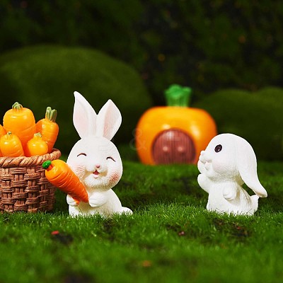 Resin Standing Rabbit Statue Bunny Sculpture Carrot Bonsai Figurine for Lawn Garden Table Home Decoration ( Mixed Color ) JX086A-1