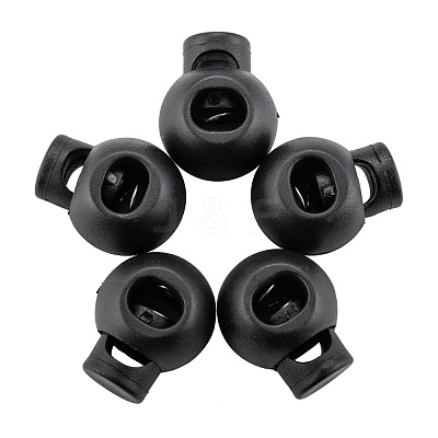 1-Hole Dyed Iron Spring Loaded Eco-Friendly Plastic Round Buckle Cord Toggle Lock Beans Stoppers for Sportwear Luggage Backpack Straps FIND-E004-60B-18mm-1