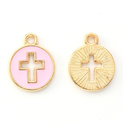 Light Gold Plated Alloy Enamel Pendants X-ENAM-R136-18B-1