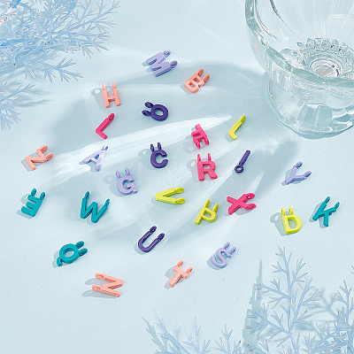52Pcs 26 Style Rack Plating Spray Painted Alloy 1-Loop/2-Loop Link Pendants FIND-NB0004-34-1