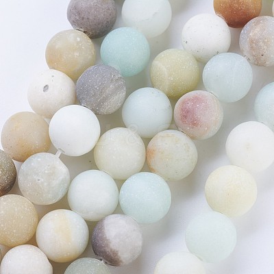 Frosted Natural Flower Amazonite Round Bead Strands G-J363-01-8mm-1