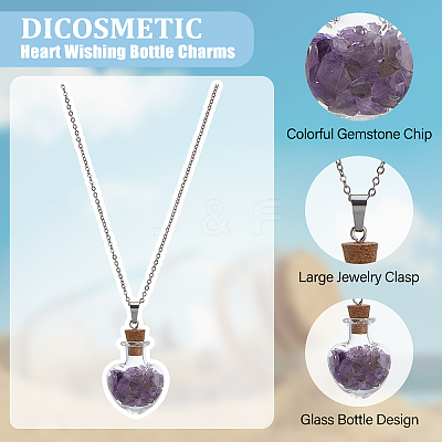 2 Sets Mixed Stone Chip Heart Glass Wishing Bottle Pendants FIND-DC0005-62-1