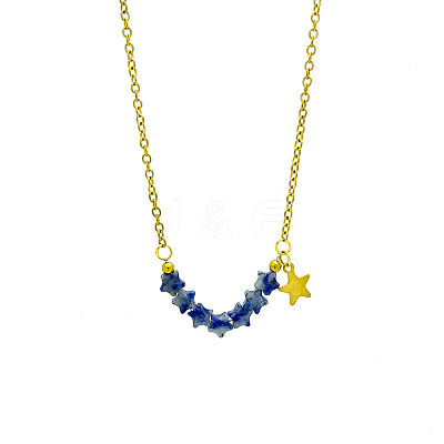 Bohemian Natural Blue Spot Jasper Star Beads Pendant 304 Stainless Steel Chain Necklaces for Women WG45F40-03-1
