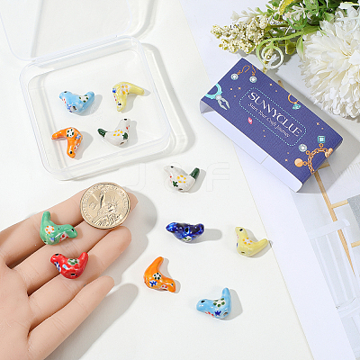 14Pcs 7 Colors Handmade Printed Porcelain Beads PORC-SC0001-46-1