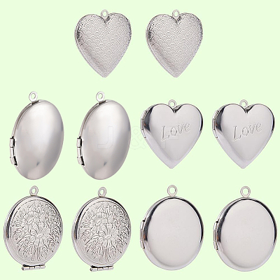 10Pcs 5 Styles 316 Surgical Stainless Steel Locket Pendants STAS-SP0001-94-1