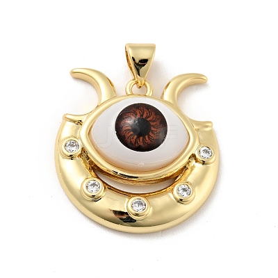 Evil Eye with Moon Brass Micro Pave Clear Cubic Zirconia Pendants KK-G419-10G-1