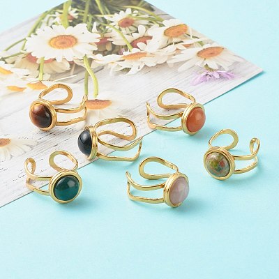 Natural & Synthetic Mixed Gemstones Cuff Ring RJEW-JR00366-1