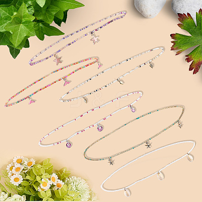6Pcs 6 Styles Glass Seed Beads Stretch Waist Chains for Women AJEW-CY0001-17-1