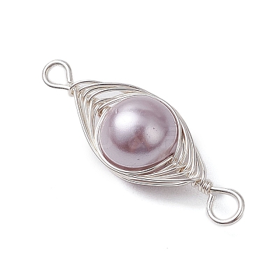 Copper Wire Wrapped Shell Pearl Connector Charms PALLOY-JF03114-1