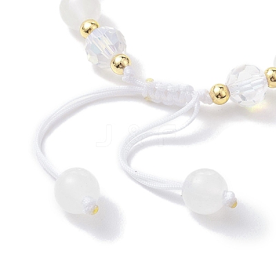 Flower Glass & Acrylic Braided Bead Adjustable Bracelets for Women BJEW-JB10445-1