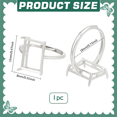 1Pc Adjustable 925 Sterling Silver Rectangle Ring Component STER-BC0003-67P-1