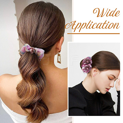 2Pcs 2 Colors Chic Solid Color French Satin Pigtail Hair Tie for Elegant Hairstyles OHAR-TA0001-10B-1