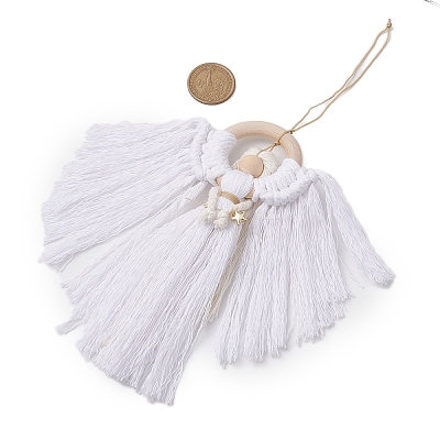 Angel Wood & Cotton Threads Pendant Decoration HJEW-JM02406-01-1