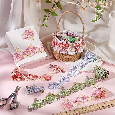 4 Yards 4 Colors Polyester Flower Lace Ribbon OCOR-PH0004-47-1