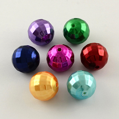 ABS Plastic Imitation Pearl Faceted Round Beads MACR-S251-M-1