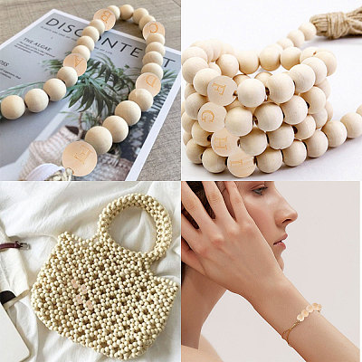 52 Pcs 26 Styles Unfinished Natural Wood European Beads WOOD-SC0001-32-1