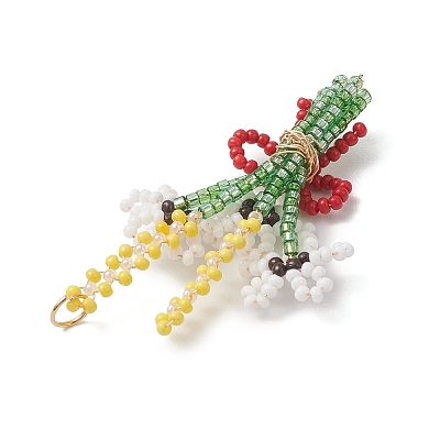 3D Glass Seed Beaded Bouquet with Bowknot Pendants PALLOY-MZ01153-02-1