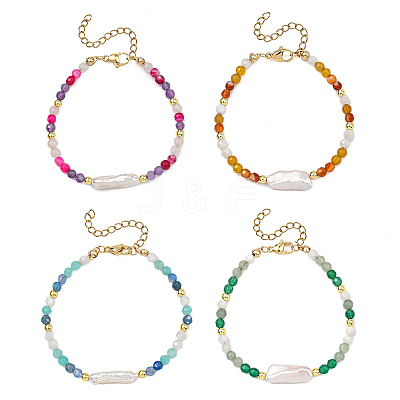 Natural & Synthetic Gemstone & Baroque Pearl Keshi Pearl Beaded Bracelets for Women BJEW-JB13594-1
