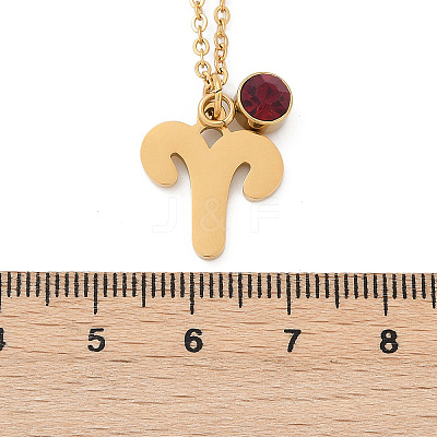 304 Stainless Steel Glass Drill Birth Stone Constellation Pendant Necklaces LS-STAS-D305-08G-A-1