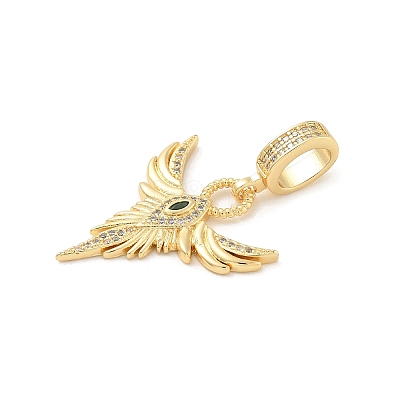 Brass Clear & Green Cubic Zirconia Wings European Dangle Charms KK-U044-11G-1