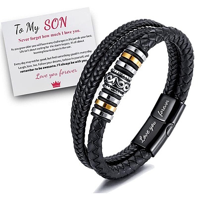 Word Love You Forever Braided Leather Triple Layer Multi-strand Bracelet JB750A-1