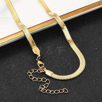 PVD Vacuum Plating 201 Stainless Steel Herringbone Chain Necklaces X-NJEW-M187-06G-1