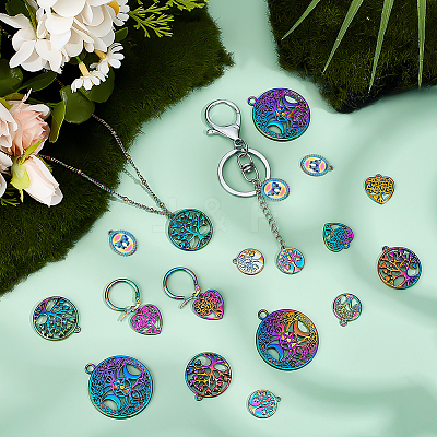 30Pcs 6 Styles Hollow Rainbow Color Alloy Pendants FIND-PH0027-91-1