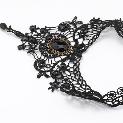 Gothic Alloy Glass Lace Heart Statement Bib Choker Necklaces for Women FS-WGE10D6-01-1