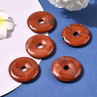 Donut/Pi Disc Natural Gemstone Pendants G-L234-40mm-04-1