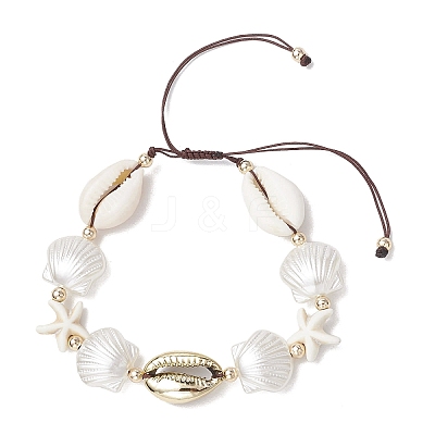 Natural Mixed Cowrie Shell Bead Braided Bead Bracelets BJEW-JB11862-01-1