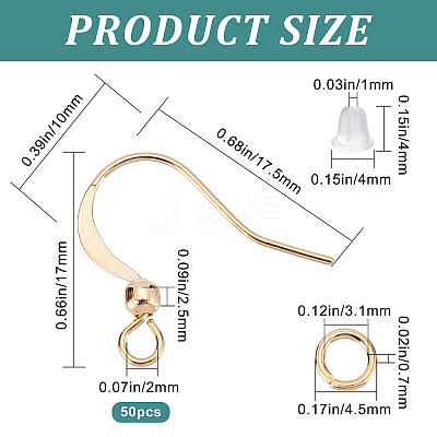 50Pcs Real 18K Gold Plated Brass Horizontal Loop French Earring Hooks KK-CN0001-81-1